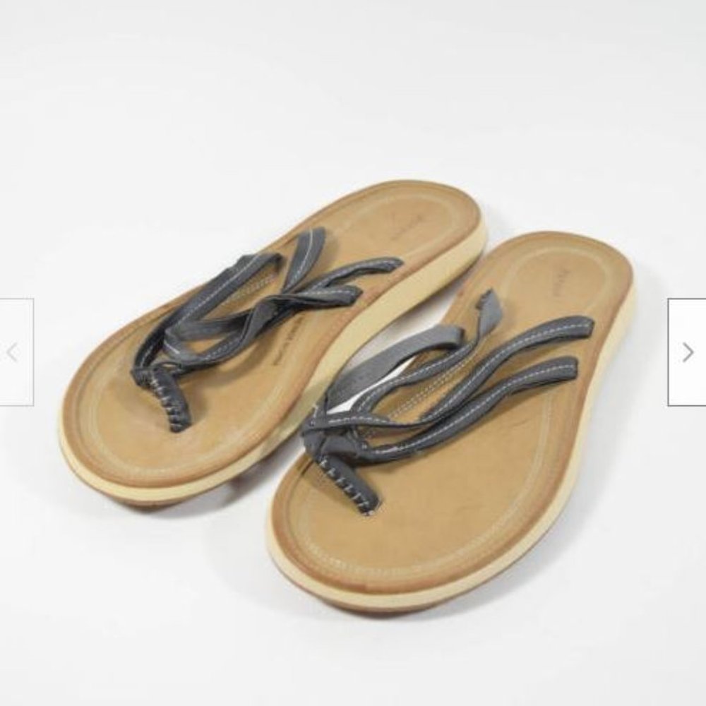 JSport by Jambu Baltimore Hanging Black Faux Leather Thong Flip Flops Sz 11